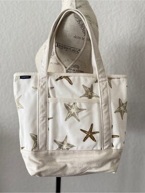 Lands' End Zip Top Cream Canvas Tote with Gold Starfish